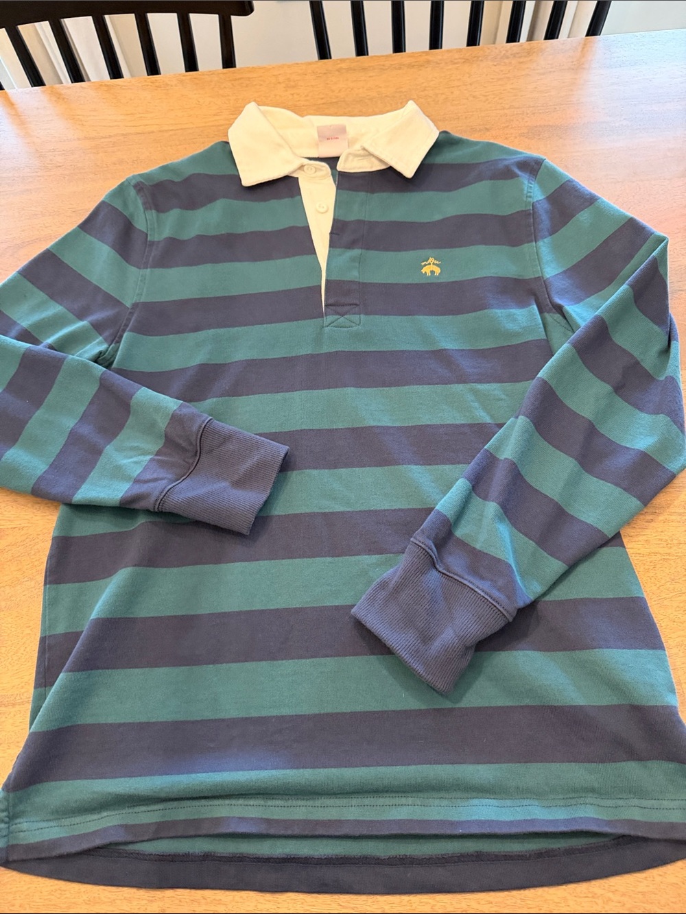 Brooks Brothers Teal & Navy Striped Rugby Shirt with White Collar